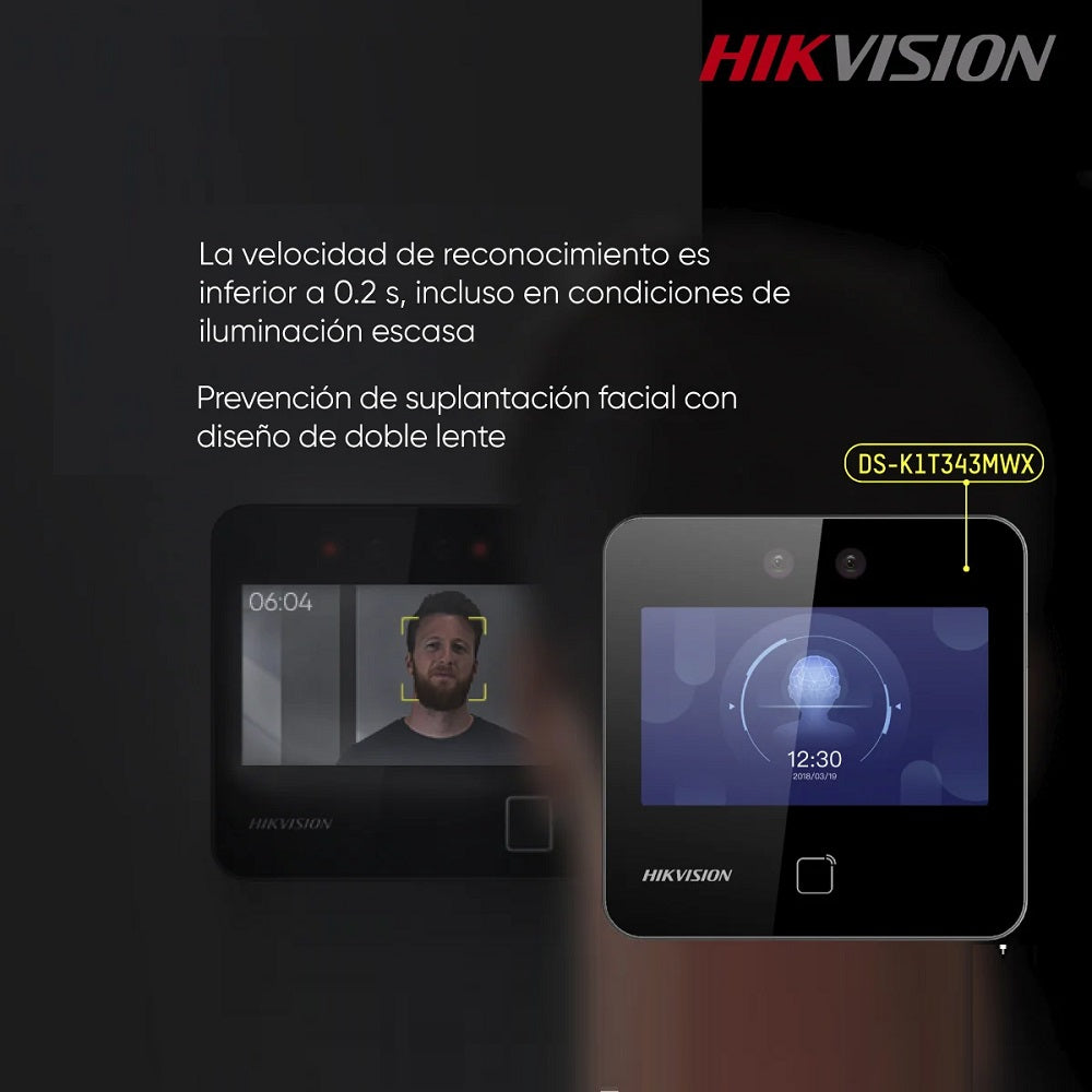 HIKVISION DS-K1T343MWX Control de Acceso y Asistencia WiFi 2MP 4.3" con Reconocimiento Facial