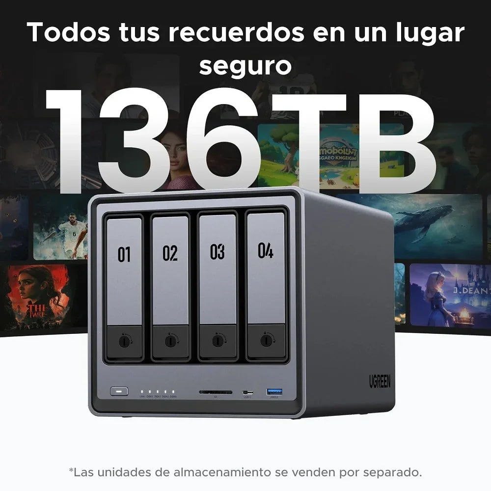 UGREEN DXP4800 Plus 35260 Servidor de Almacenamiento NAS Storage Gold 8505 4.4Ghz RAM 8GB 4 Bahías HDD Hasta 132TB
