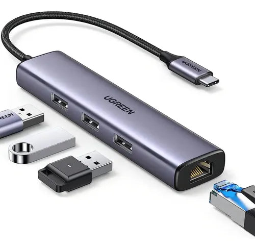 UGREEN CM475 60600 Adaptador HUB 4 en 1 USB-C a RJ45 USB-A