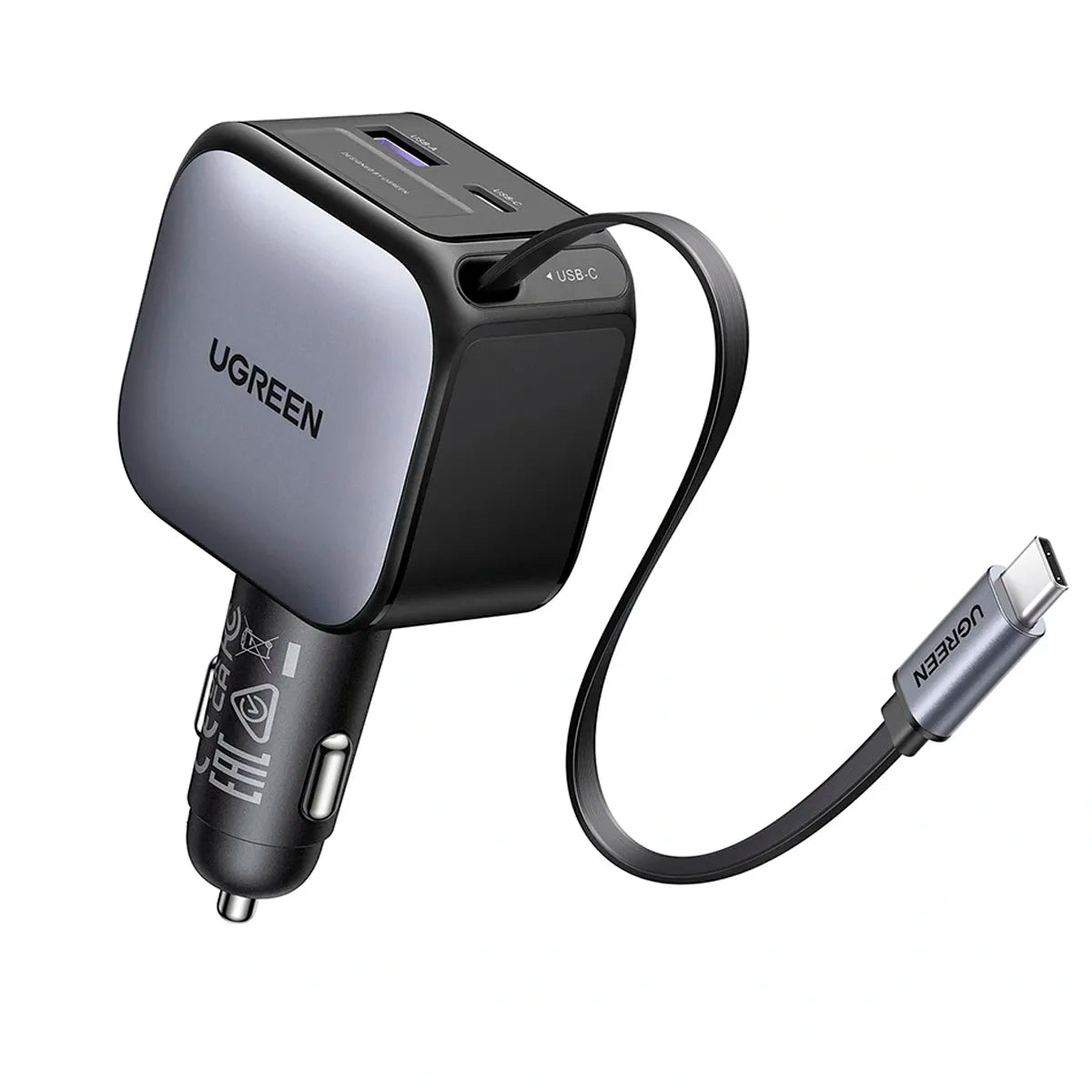 UGREEN EC602 55212B Cargador de Auto Nexode 60W con Cable Retractil