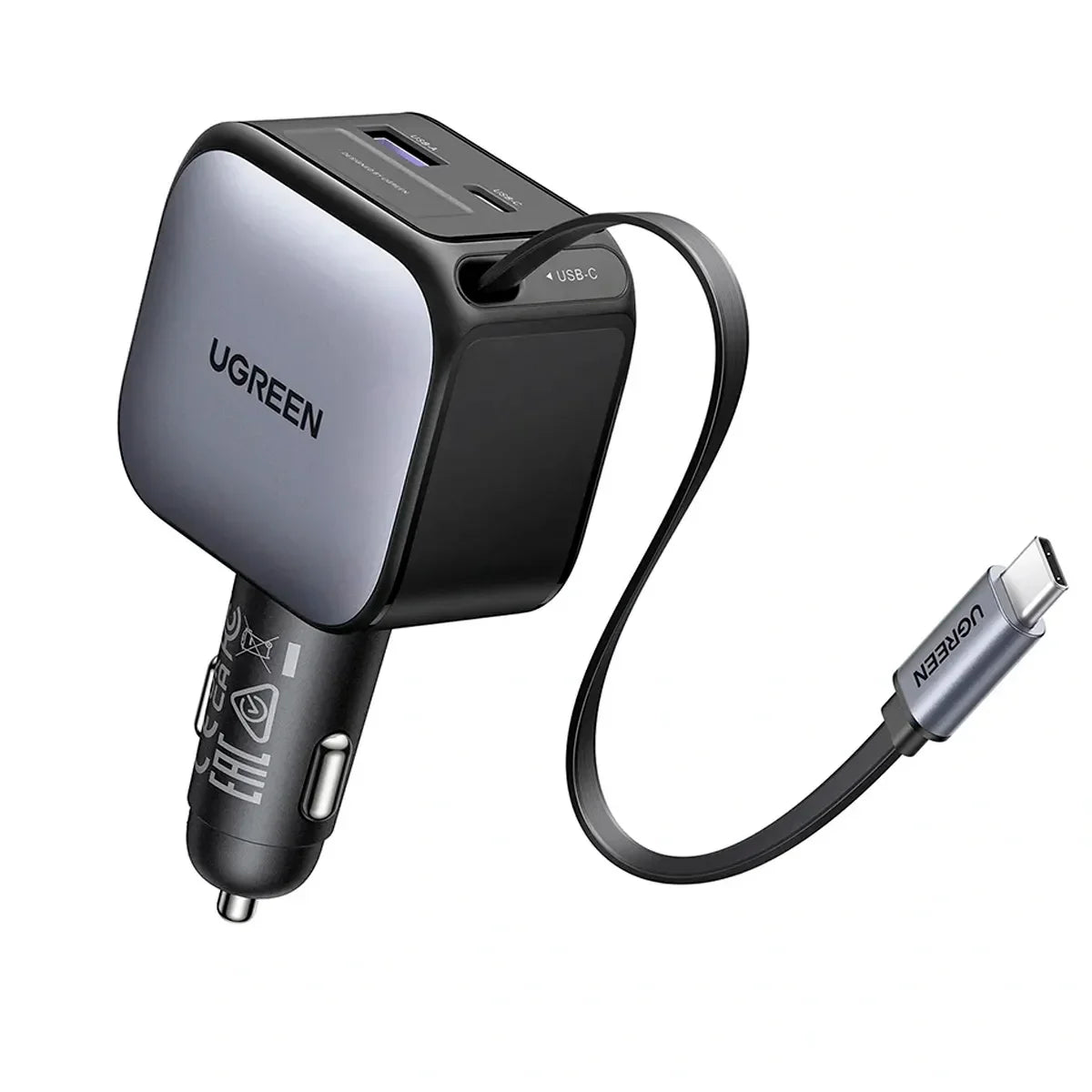 UGREEN EC602 55212B Cargador de Auto Nexode 60W con Cable Retractil