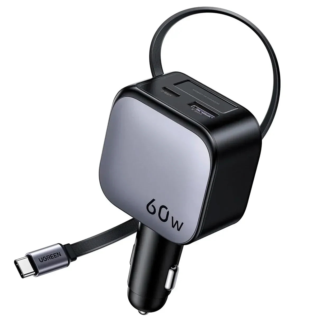 UGREEN EC602 55212B Cargador de Auto Nexode 60W con Cable Retractil