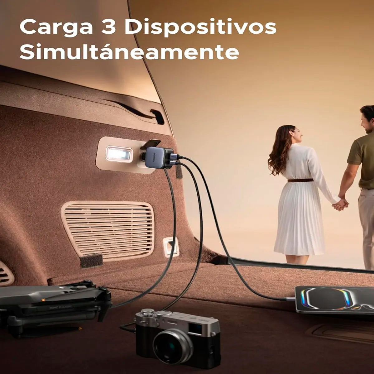 UGREEN EC602 55212B Cargador de Auto Nexode 60W con Cable Retractil