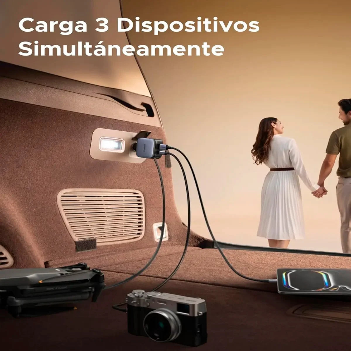 UGREEN EC602 55212B Cargador de Auto Nexode 60W con Cable Retractil