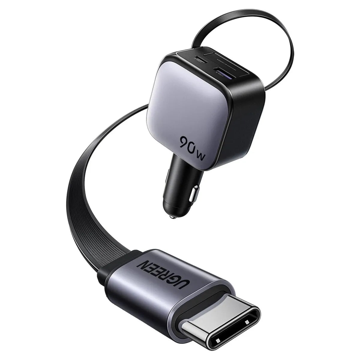 UGREEN EC603 55909B Cargador de Auto con Cable Retráctil 90W