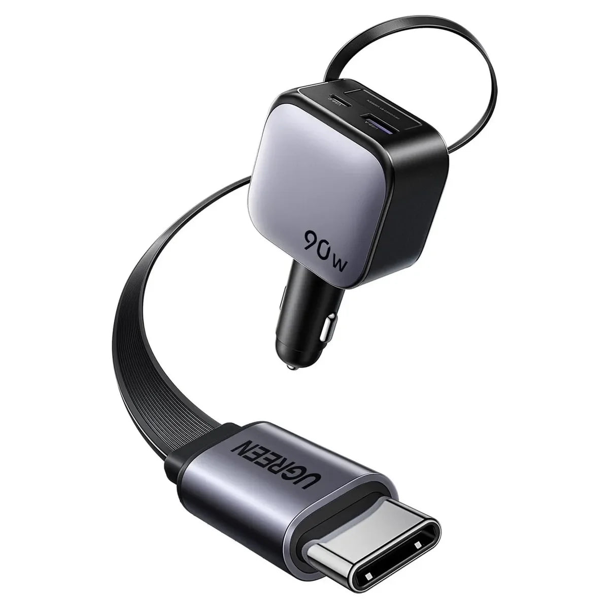 UGREEN EC603 55909B Cargador de Auto con Cable Retráctil 90W