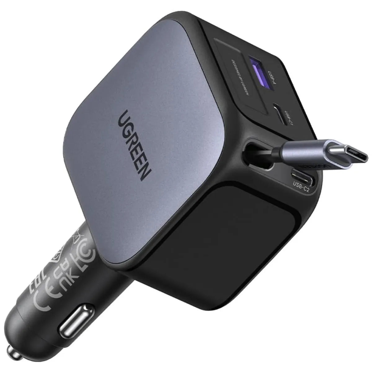 UGREEN EC604 55910B Cargador de Auto con Cable Retráctil 145W