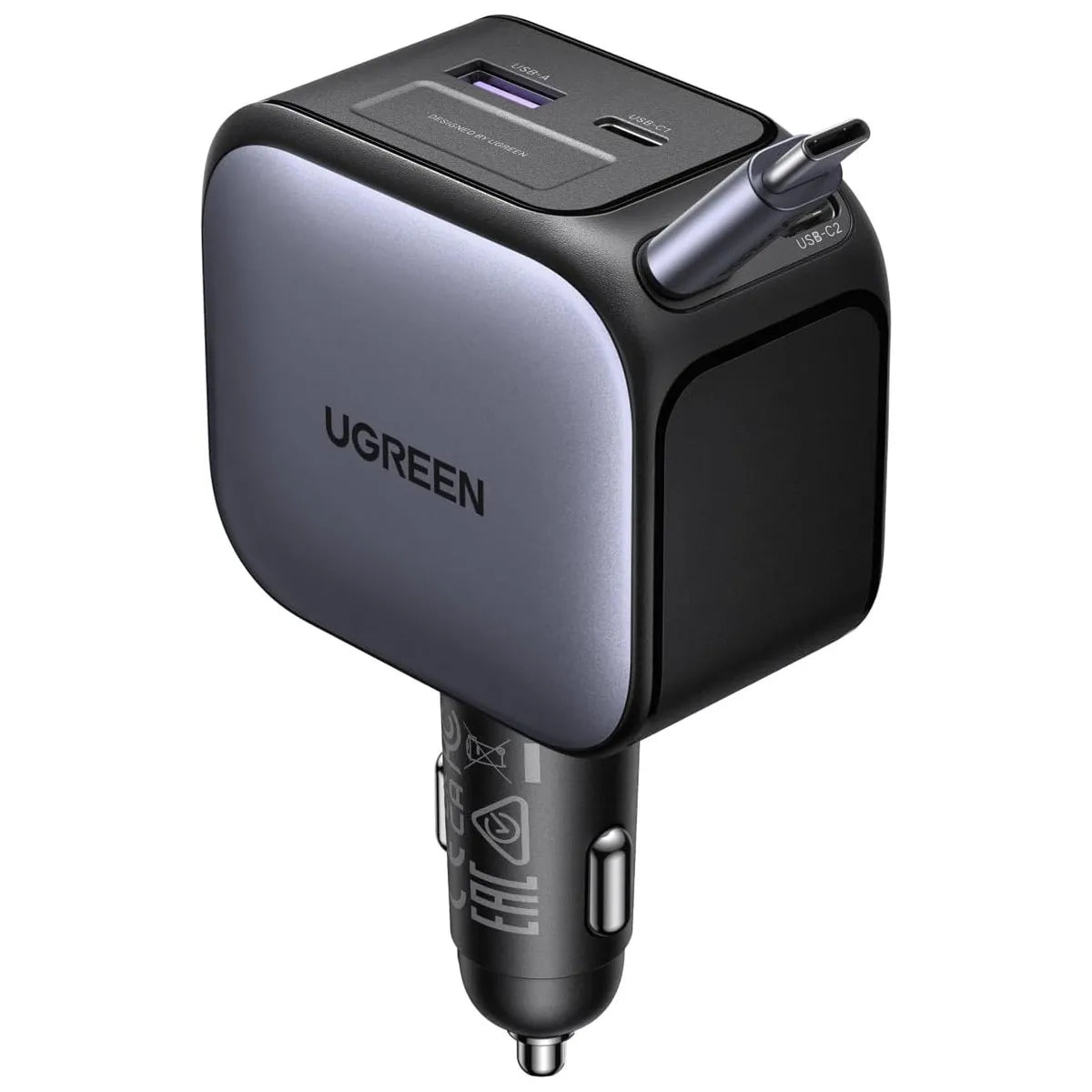 UGREEN EC604 55910B Cargador de Auto con Cable Retráctil 145W