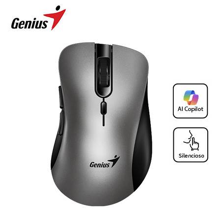 GENIUS ERGO 8100S Mouse AI COPILOT inalámbrico, 6 botones, ergonómico, plata gris 31030040404