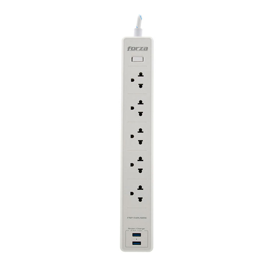 FORZA FSP-512USBW Supresor de Picos Protector tensión 1200J 1540W, 5 tomas, USB/120V-240V