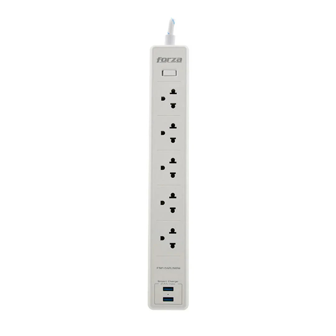 FORZA FSP-512USBW Supresor de Picos Protector tensión 1200J 1540W, 5 tomas, USB/120V-240V