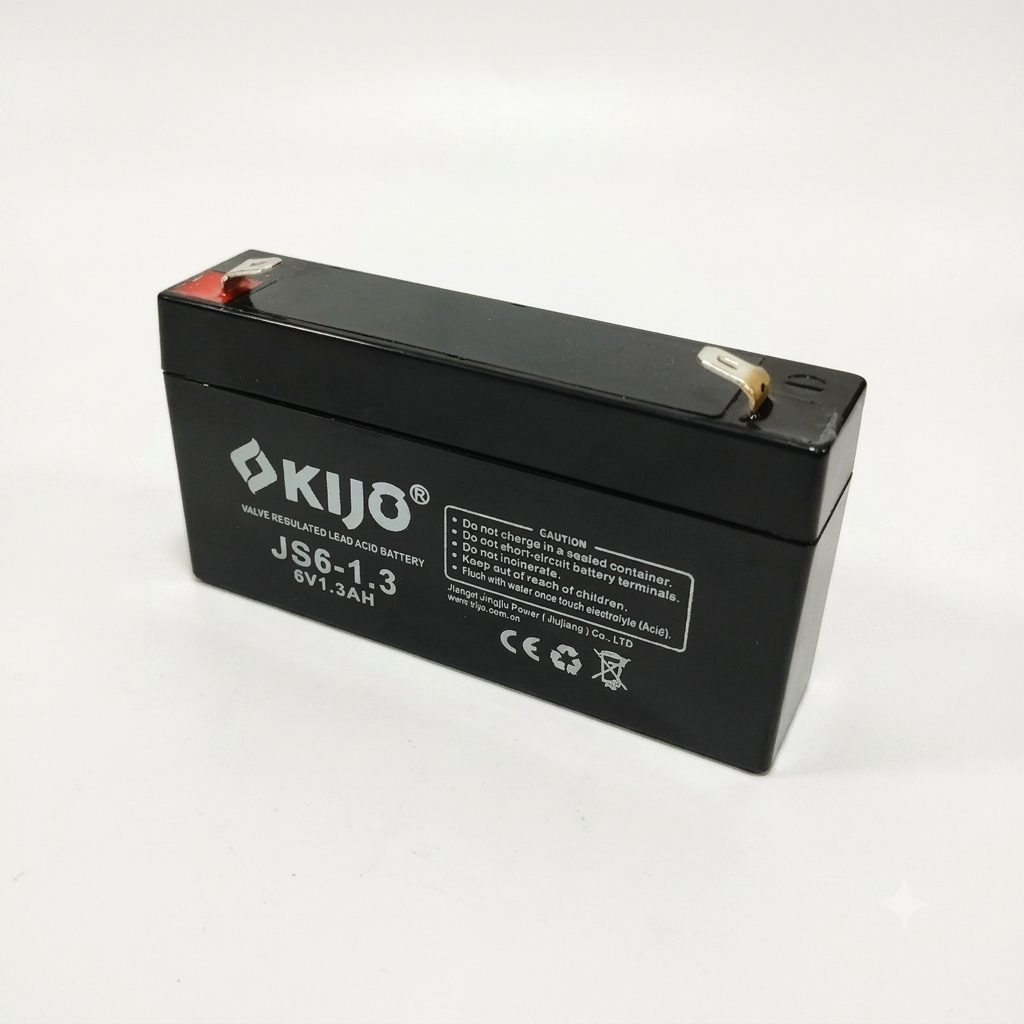 KIJO JS6-1.3AH Batería 6V-1.3AH Seca AGM para UPS y Paneles Solares 9.7x2.4x5.7cm