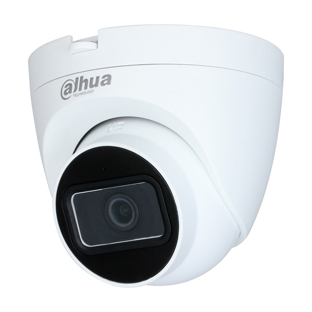 Cámara domo de videovigilancia Dahua blanca para sistemas de seguridad electrónica.