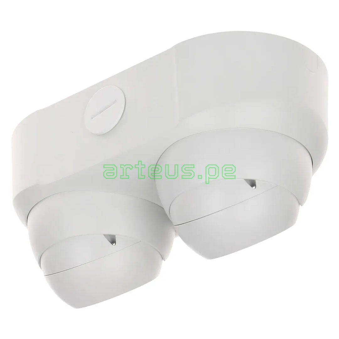 Domo de videovigilancia doble, cámara de seguridad interior color blanco, para sistemas de monitoreo.
