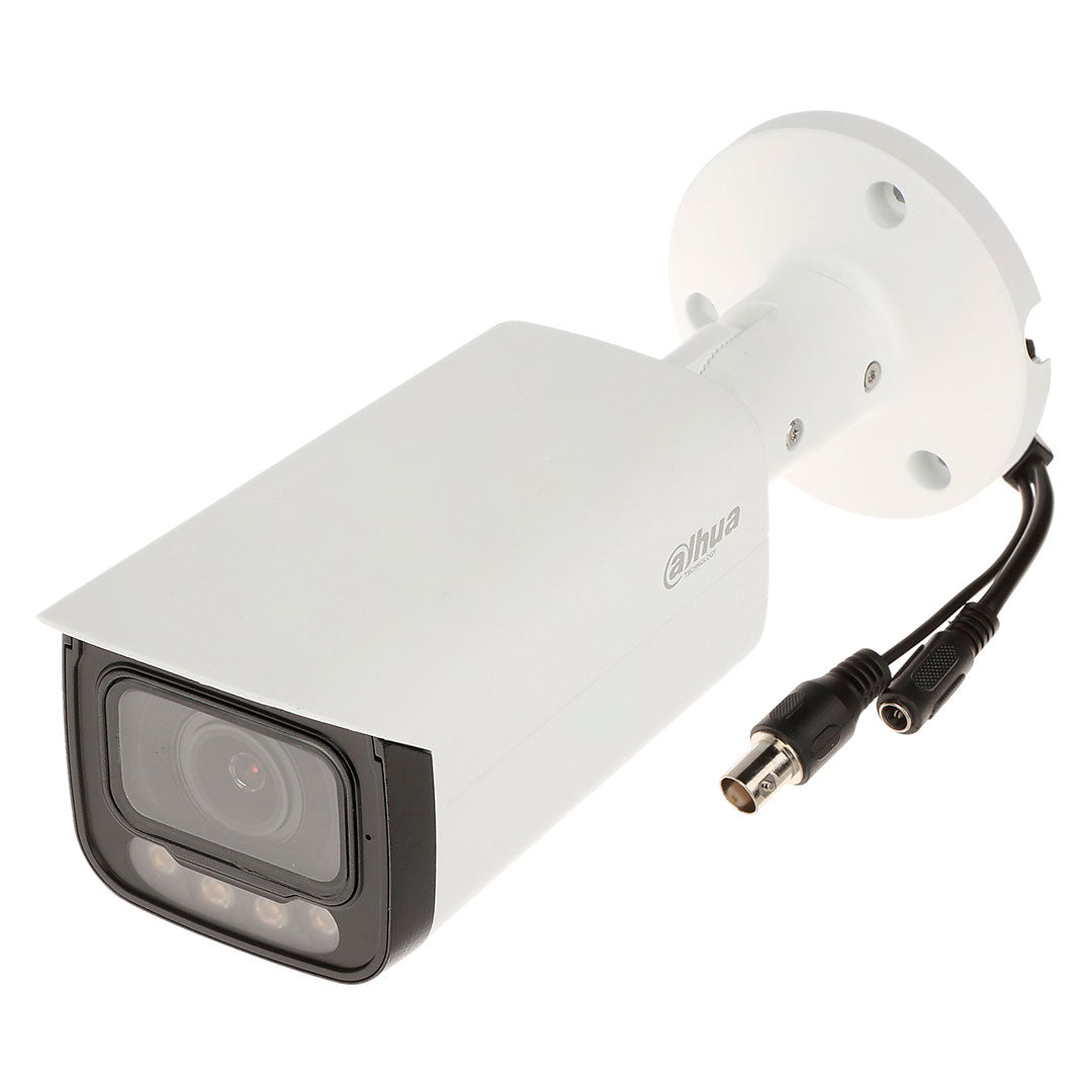 Cámara de videovigilancia tipo bala blanca con lente y conexión para seguridad electrónica