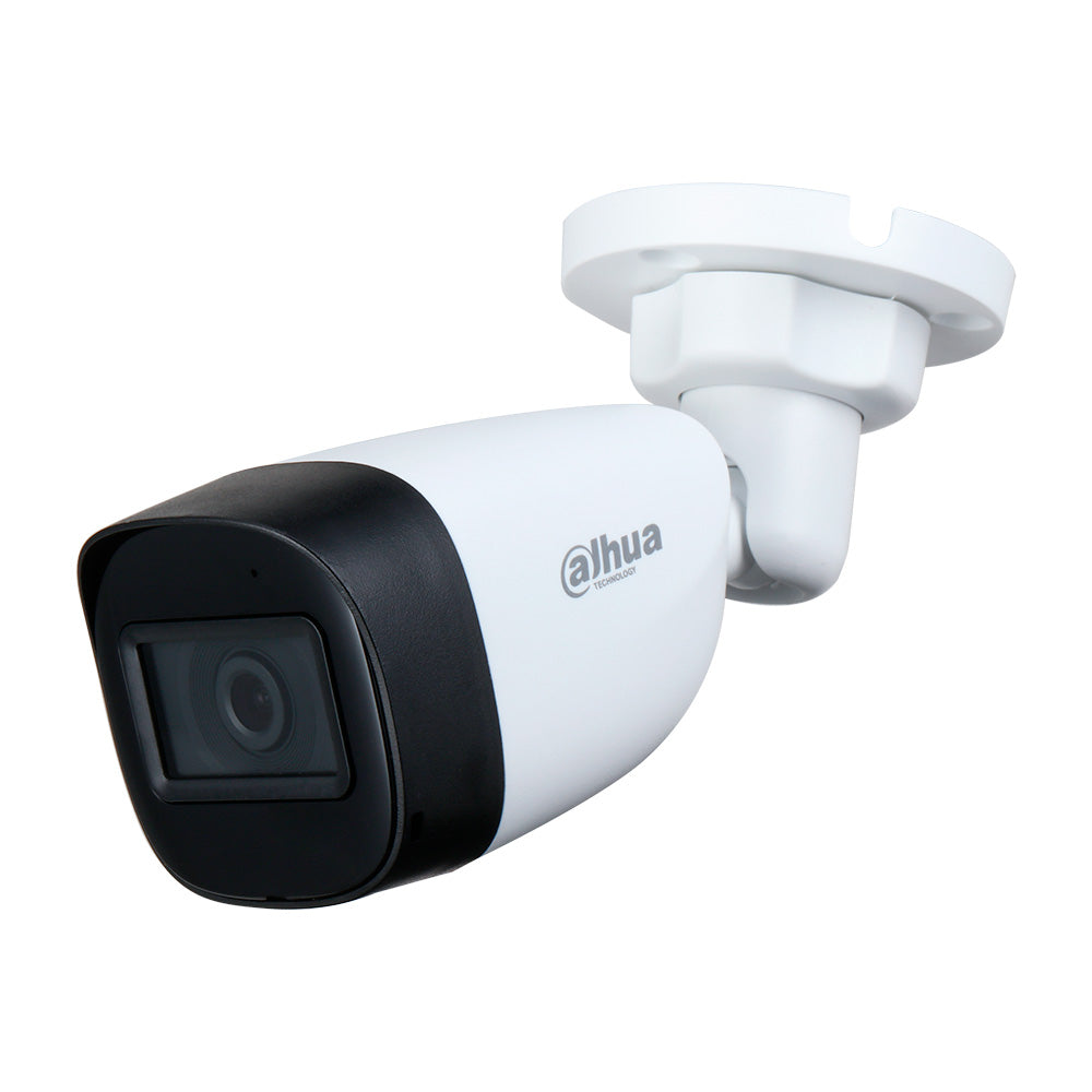 Cámara de seguridad Dahua tipo bala para videovigilancia, color blanco y negro.