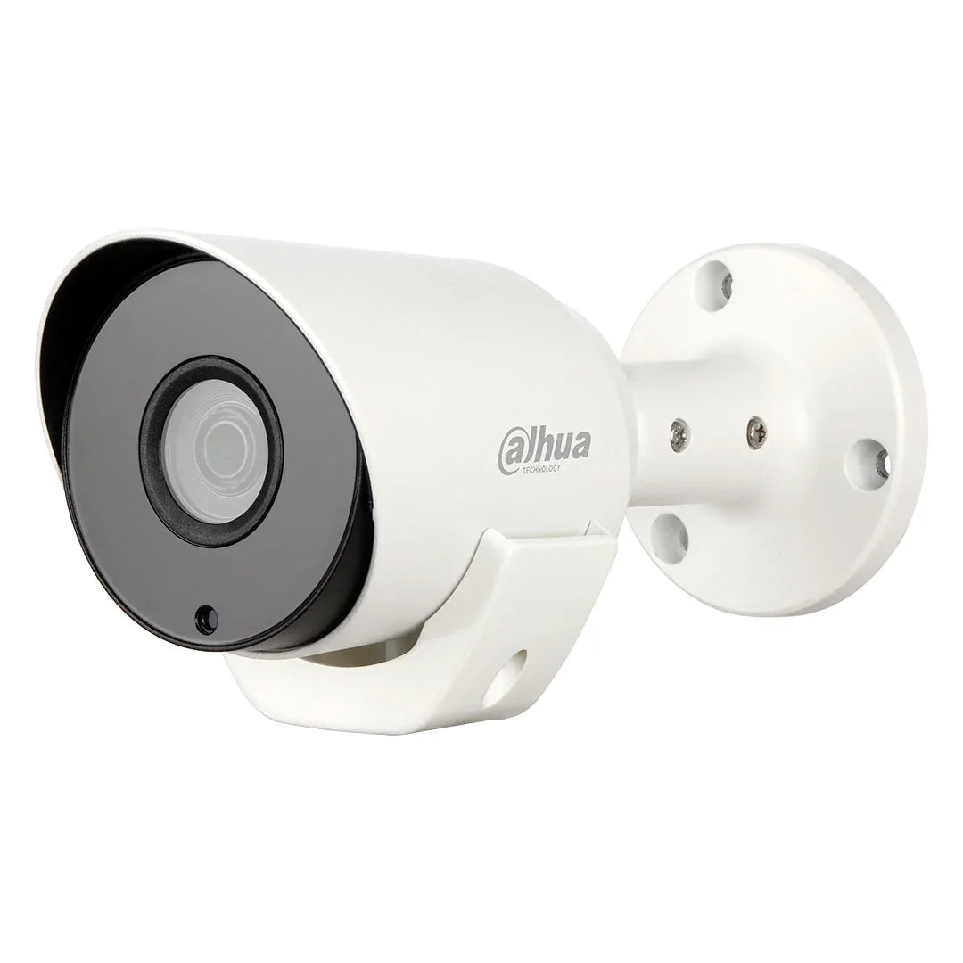 Cámara de vigilancia tipo bala Dahua blanca para seguridad electrónica y videovigilancia
