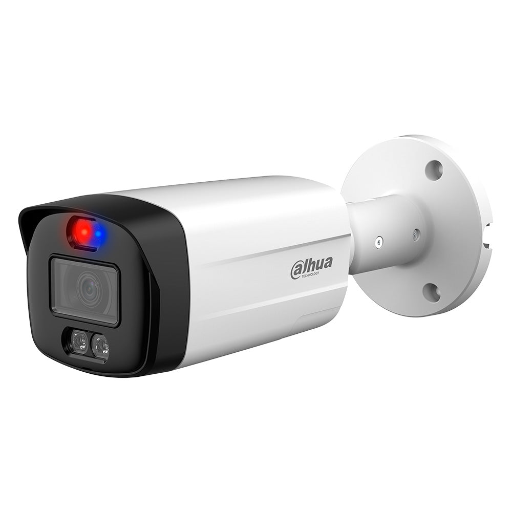Cámara de seguridad tipo bala Dahua con luz LED roja y azul, para videovigilancia exterior