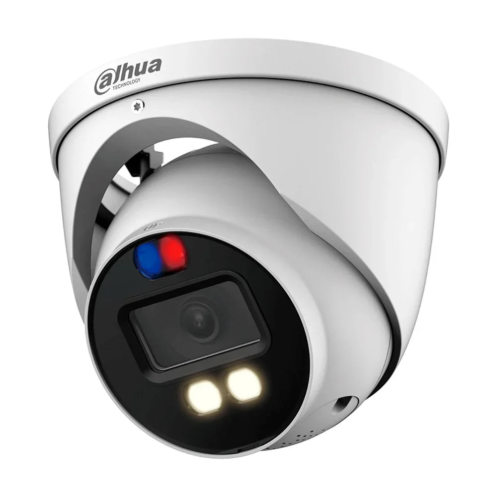 DAHUA HAC-ME1809H-A-PV TIOC Cámara de Seguridad HDCVI 4K 8MP 2.8mm LED 40m IP67 MIc FULLCOLOR Sirena Luz