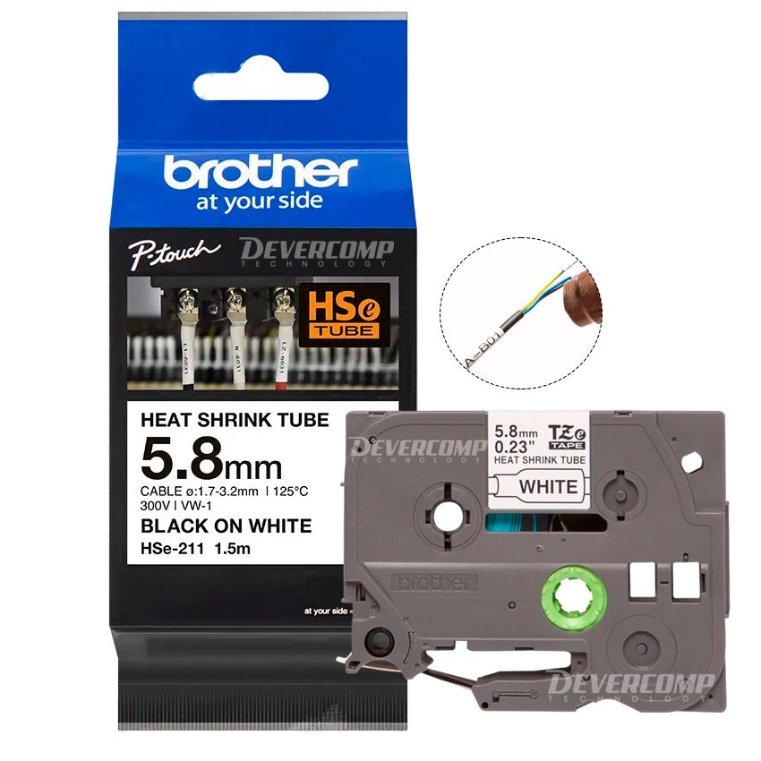 Brother HSe-211 Cinta Termocontraible 5.8mm x 1.5m