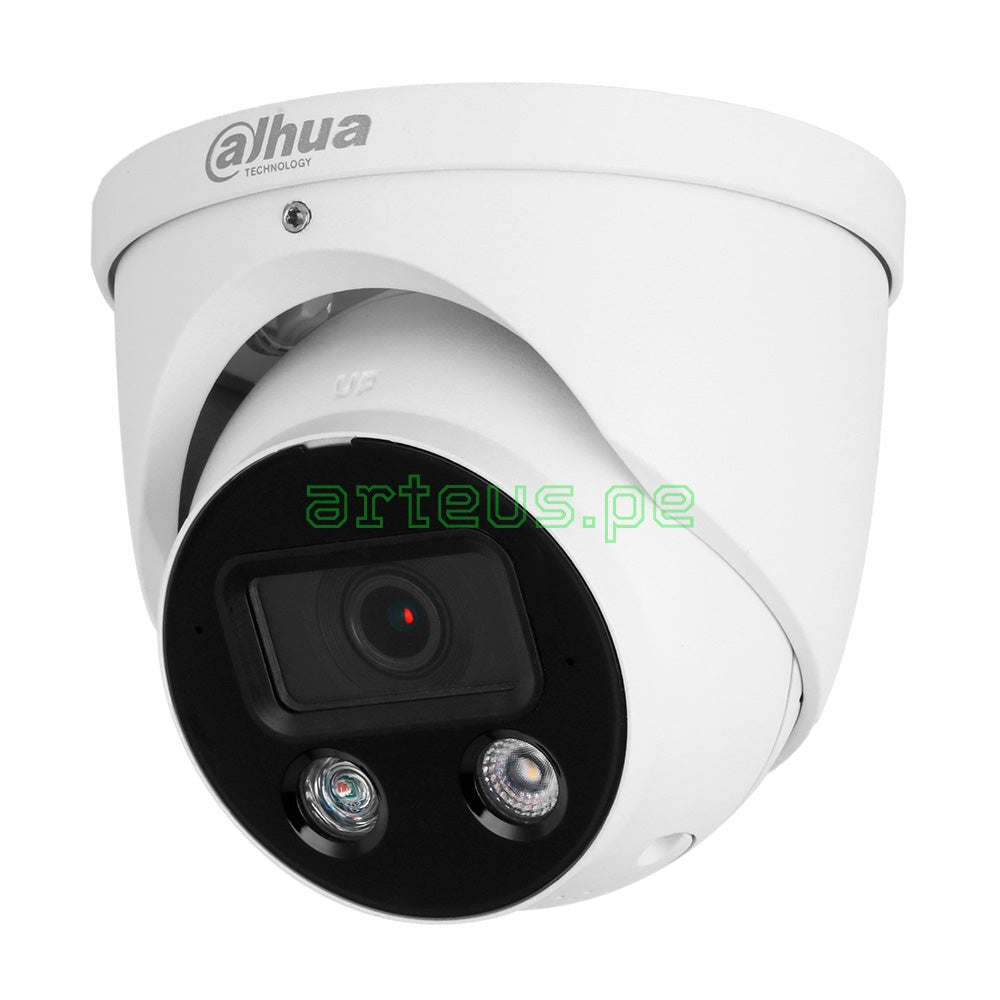 Cámara de videovigilancia domo Dahua blanca con doble lente y sensor para seguridad electrónica