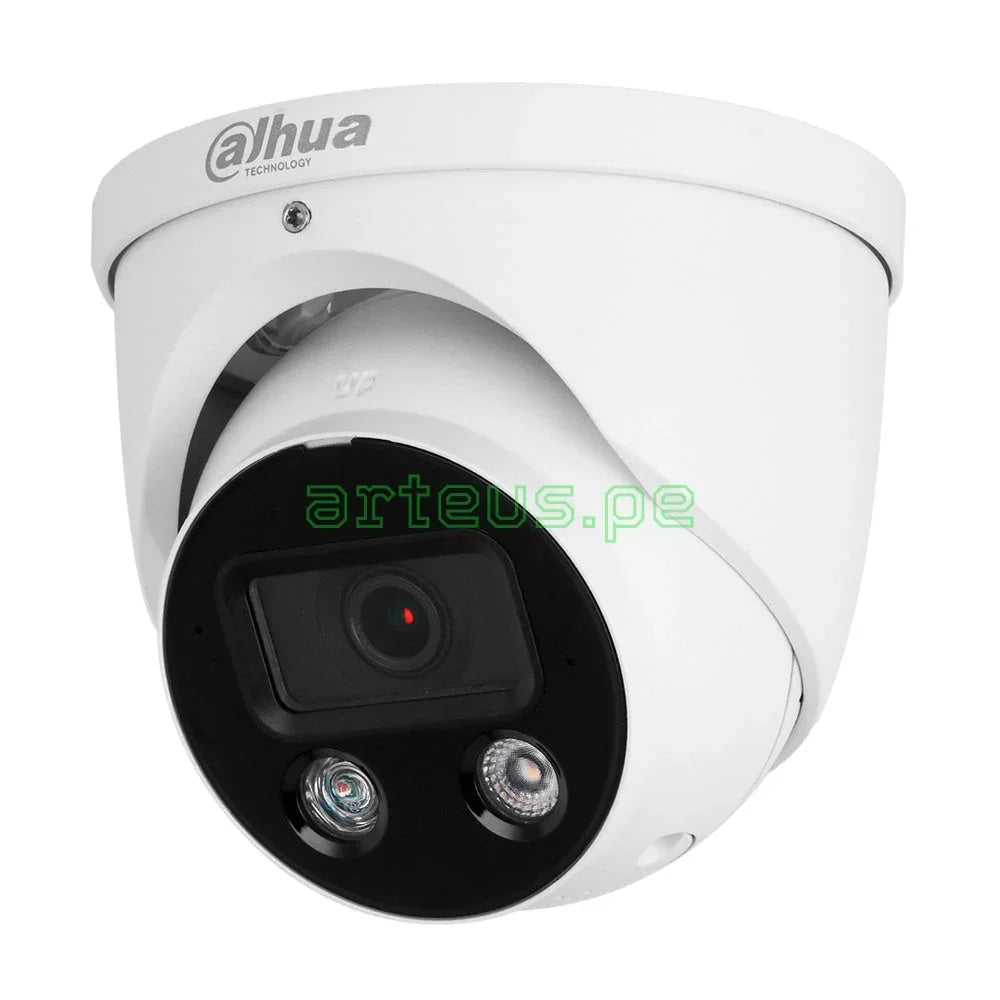 Cámara de videovigilancia domo Dahua blanca con doble lente y sensor para seguridad electrónica