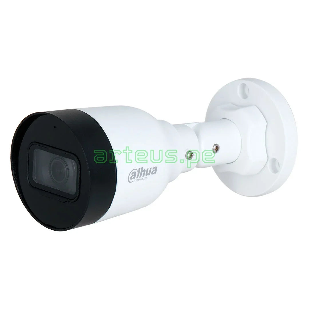 Cámara de seguridad tipo bullet Dahua blanca para videovigilancia y monitoreo exterior
