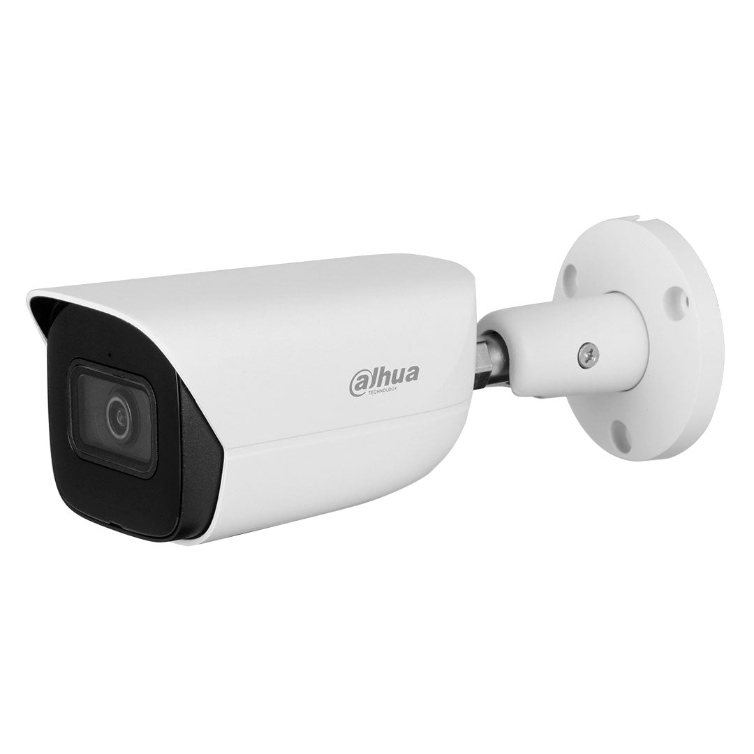 Cámara de seguridad tipo bala Dahua blanca para videovigilancia y control de acceso