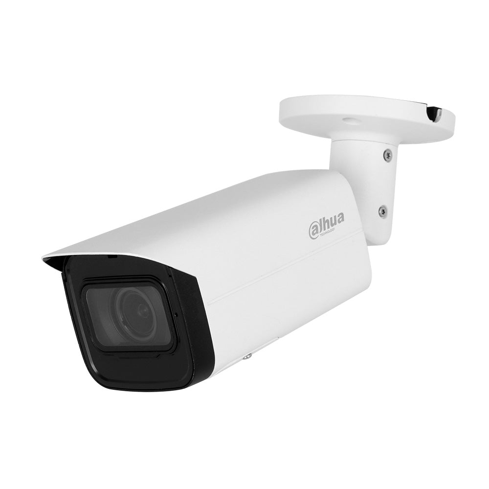 Cámara de seguridad tipo bala Dahua para videovigilancia exterior, carcasa blanca.