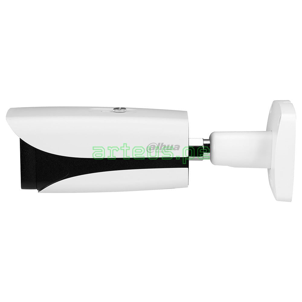 Cámara de seguridad tipo bala blanca para videovigilancia en exteriores, montaje en pared.