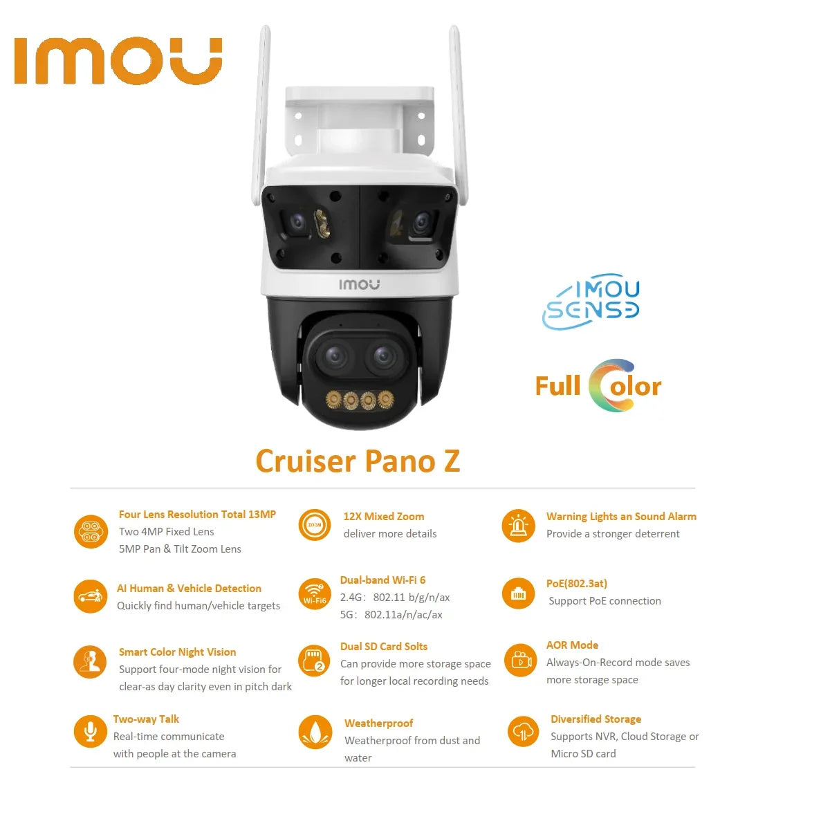 IMOU IPC-S76DN-13M0N Cámara de Seguridad WiFi Cruiser Pano Z 13MP 4MP + 4MP + 5MP Triple Lente PT 360º