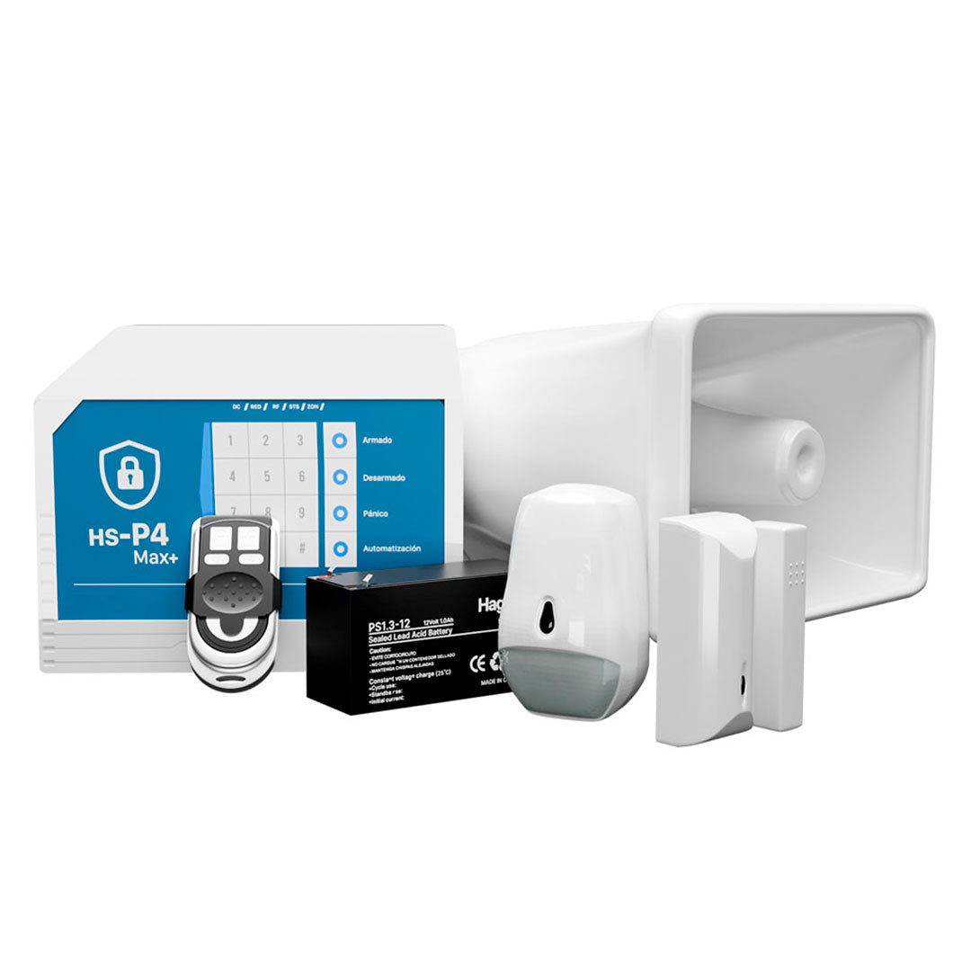 HAGROY KIT-HSP4-IN-SIRCAB Kit de Alarma Cableado: P4, Magnético, Pir y Batería APP iHagroy
