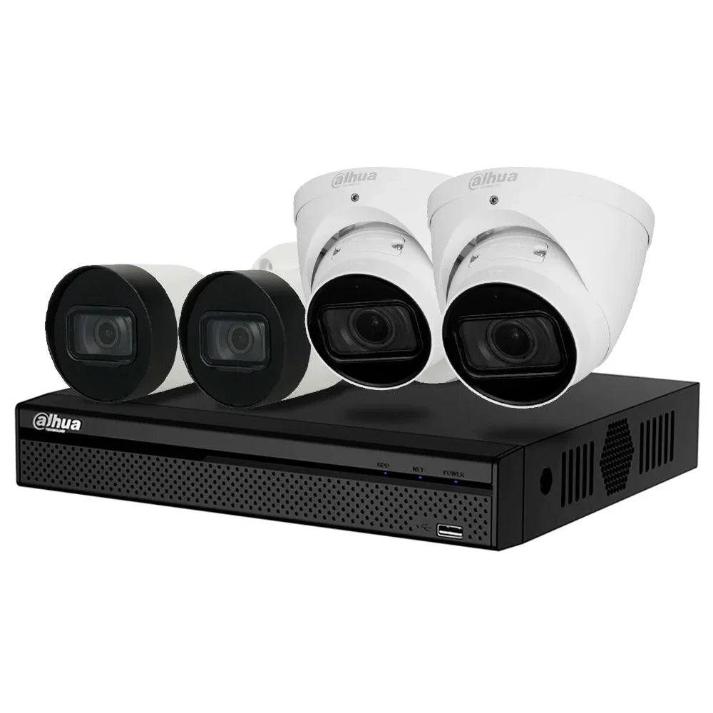 DAHUA KIT-NVR4CH-2B-2D Kit Cámaras de Seguridad IP POE Full HD 2MP: NVR 4CH, 2 Cámaras Interior y 2 Cámaras Exterior
