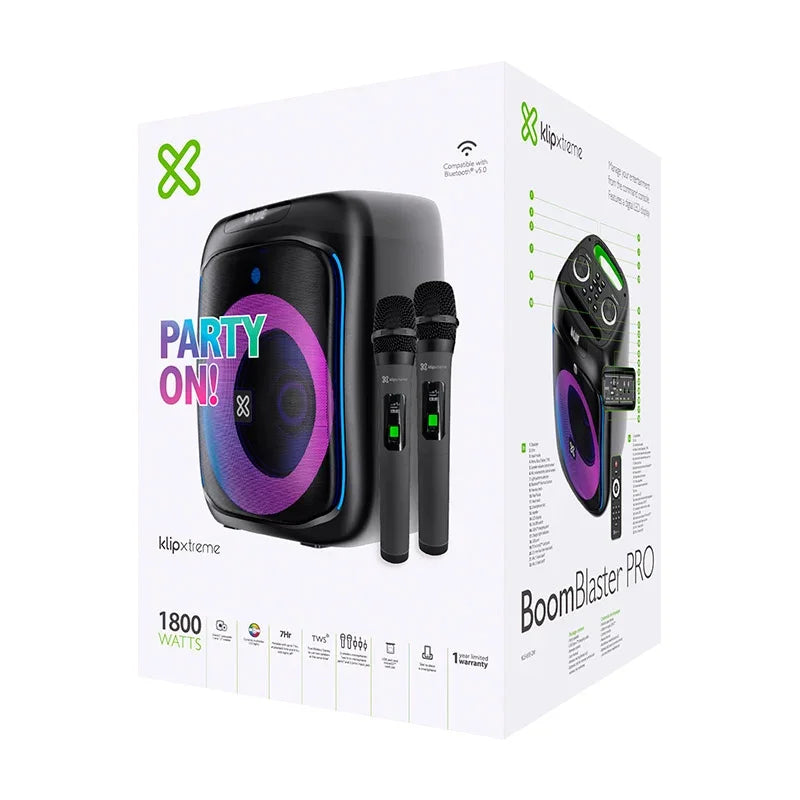 KLIP XTREME KLS-655-2M BoomBlaster Parlante Bluetooth 1800W Subwoofer 6.5" con Bateria