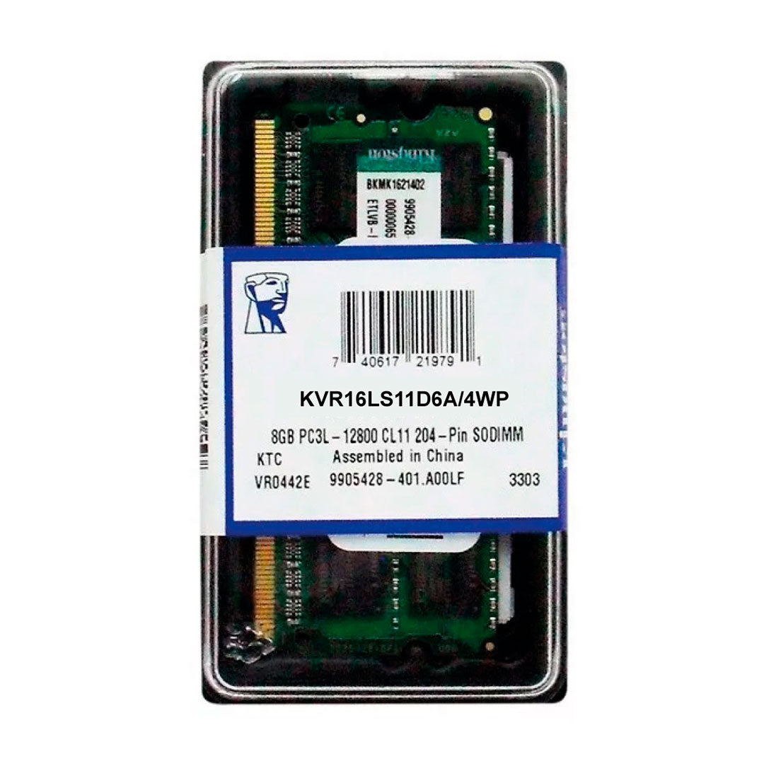 KINGSTON KVR16LS11D6A/4WP - Memoria SODIMM 4GB DDR3-1600MHz PC3-12800, CL11 1.35V 240-Pin Non-ECC