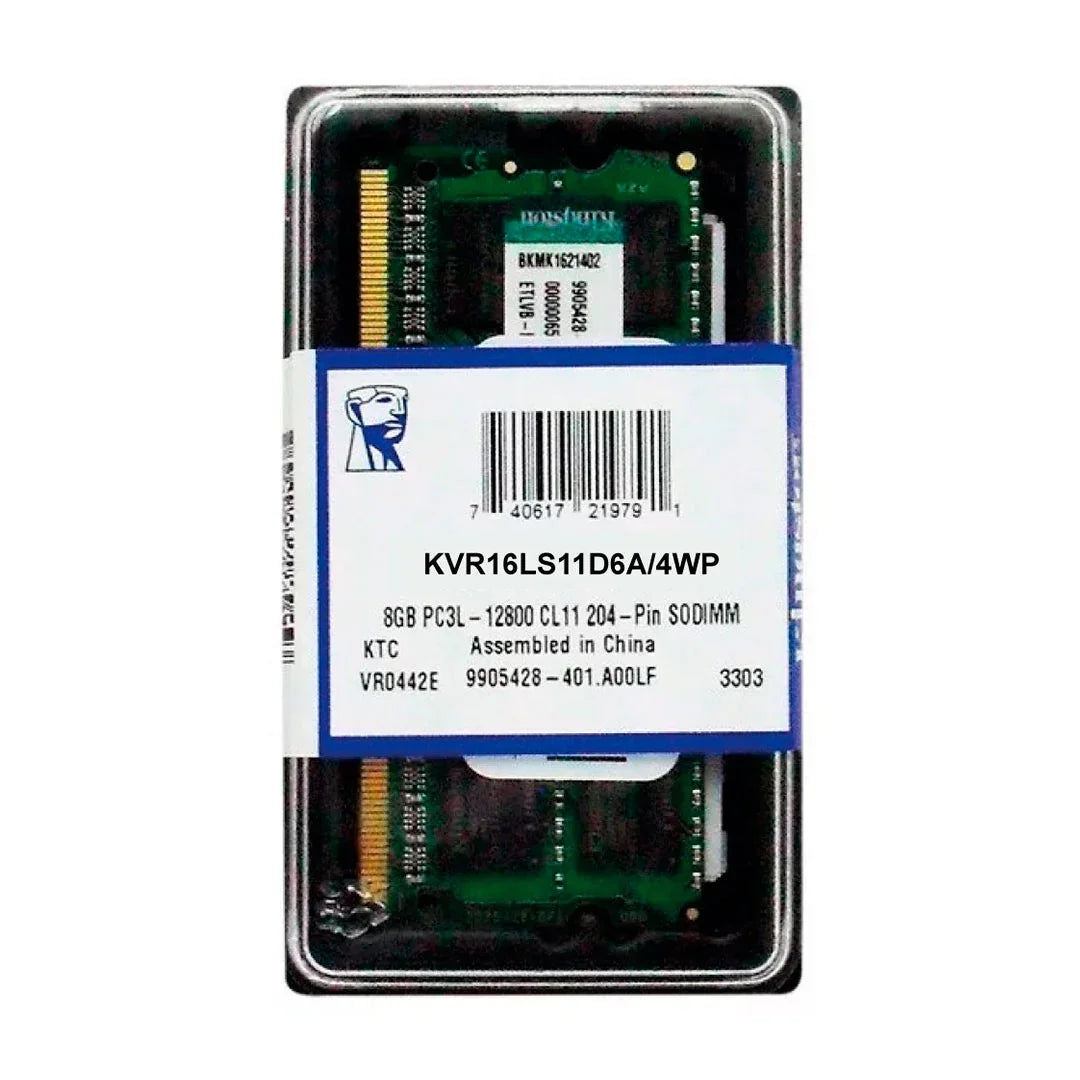 KINGSTON KVR16LS11D6A/4WP - Memoria SODIMM 4GB DDR3-1600MHz PC3-12800, CL11 1.35V 240-Pin Non-ECC