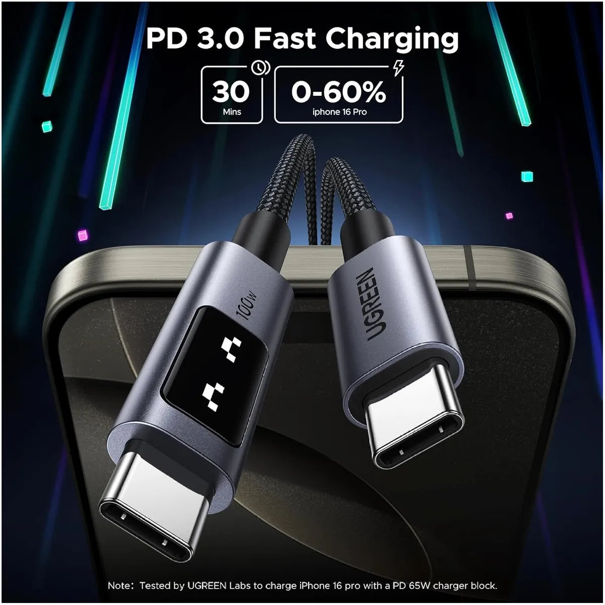 UGREEN L509 35501 Cable USB-C a USB-C 100W 1m Carga Rápida LED