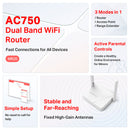 Roteador MERCUSYS MR20 Roteador sem fio AC750 de banda dupla