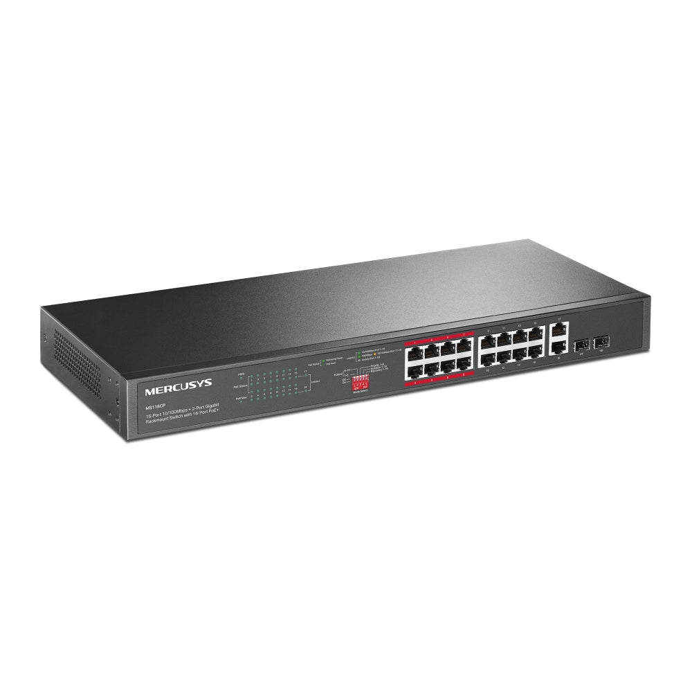 MERCUSYS MS118CP Switch 16 Puertos Fast con 2 Puertos Gigabit PoE+