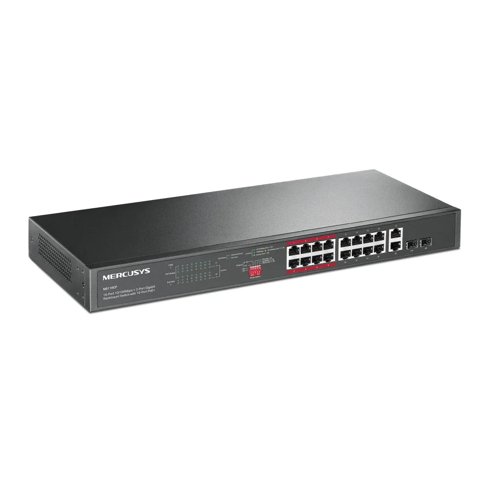 MERCUSYS MS118CP Switch 16 Puertos Fast con 2 Puertos Gigabit PoE+