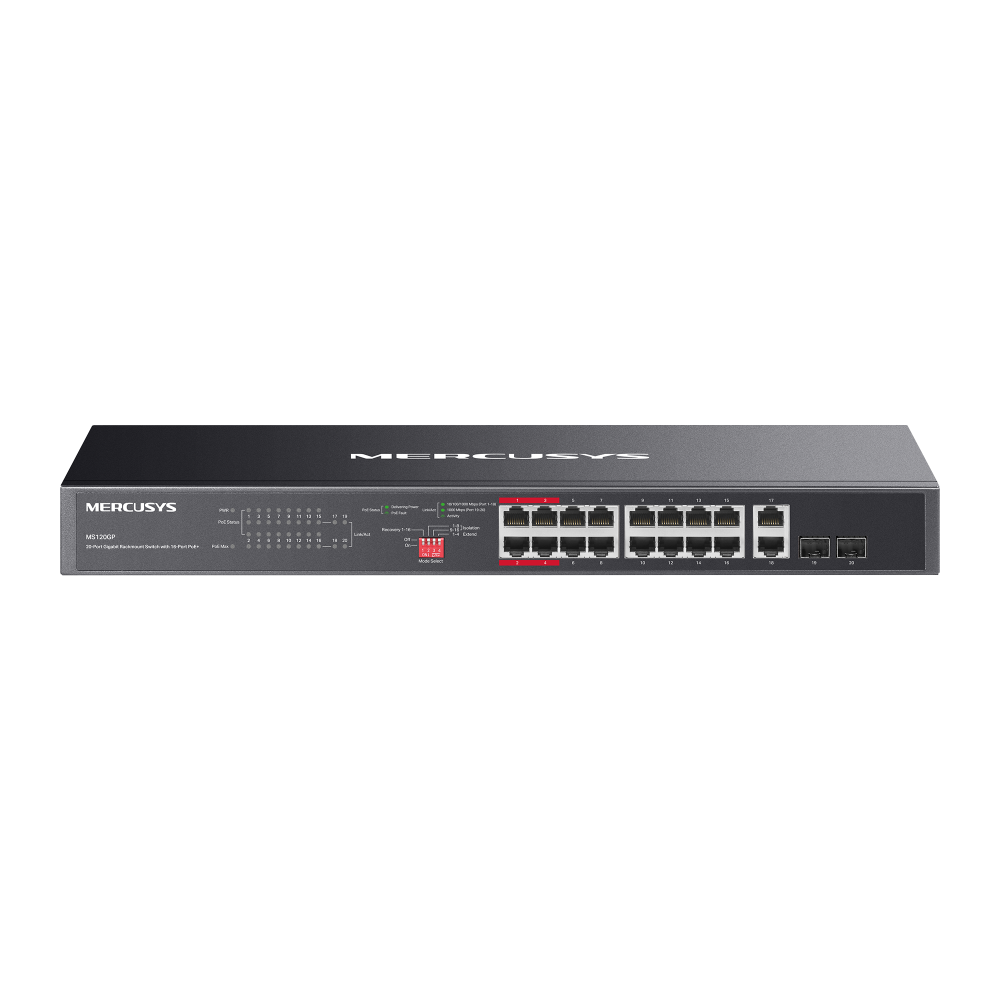 MERCUSYS MS120GP Switch Gigabit Para Montaje en Rack de 20 Puertos Con 16 Puertos PoE+