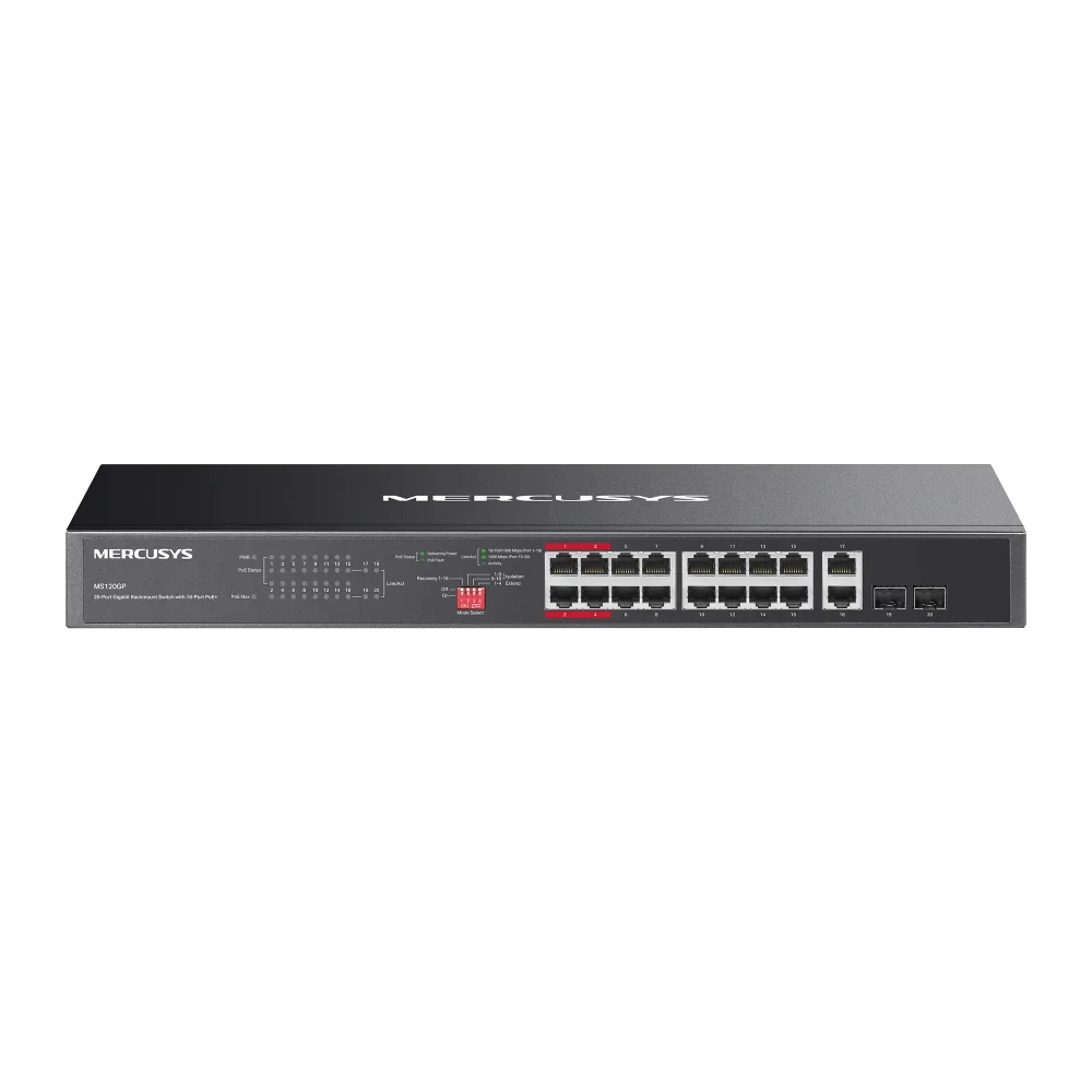 MERCUSYS MS120GP Switch Gigabit Para Montaje en Rack de 20 Puertos Con 16 Puertos PoE+