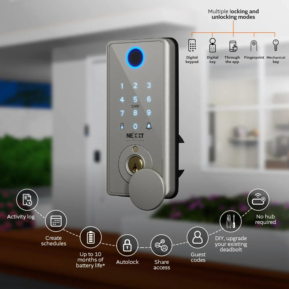 NEXXT SOLUTIONS NHS-D150 ST Cerradura Inteligente Wifi Gris Huella y Contraseña