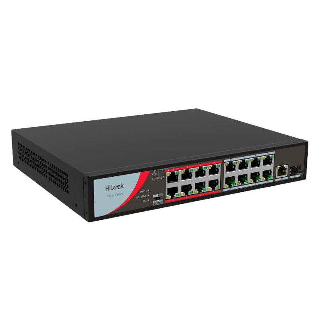 HILOOK NS-0318P-130 Switch PoE 16 Puertos 100Mbps 1RJ45Gb 1SFP Gb 130W 250m