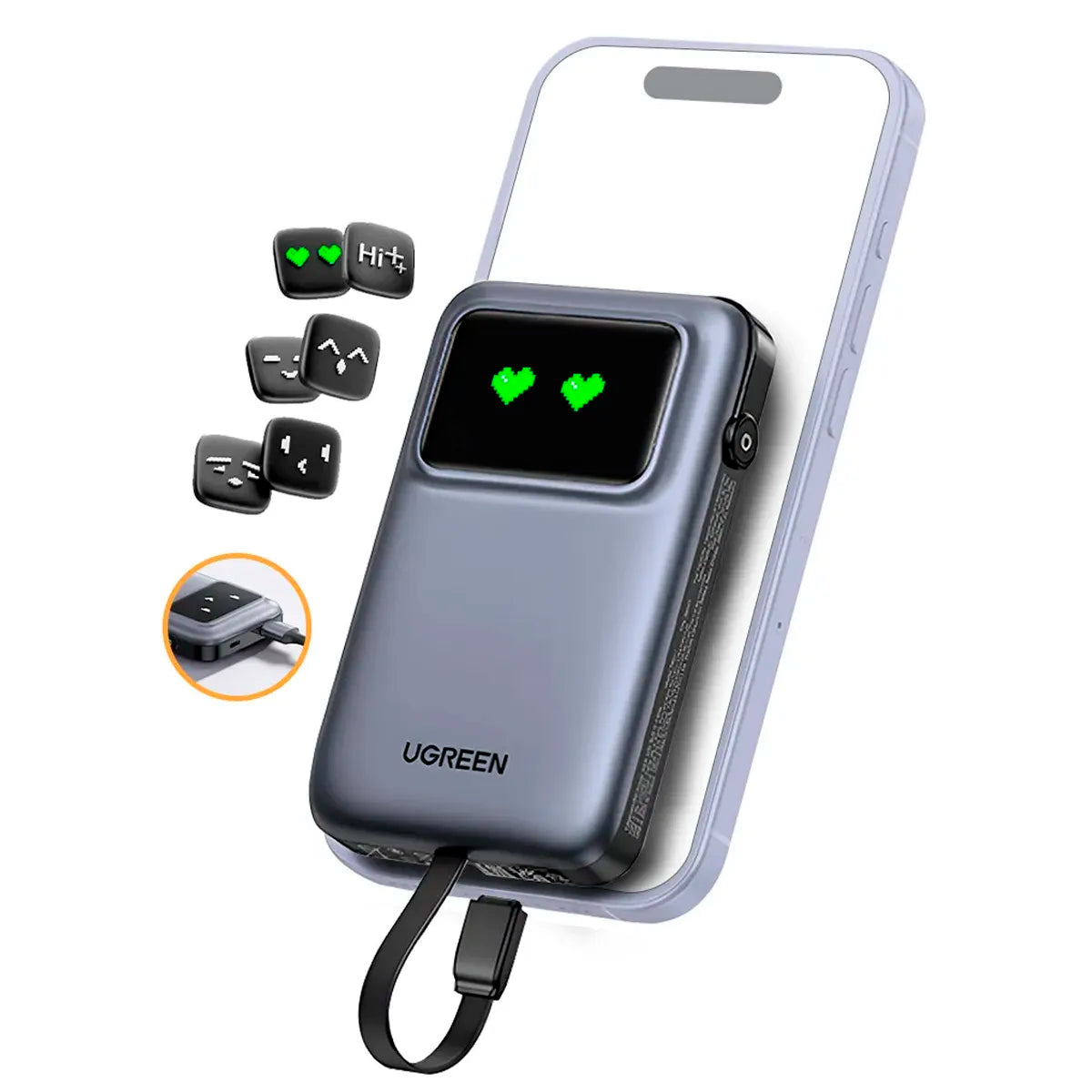 UGREEN PB511 35603B Power Bank 10000mAh USB-C Integrado 30W QC TFT