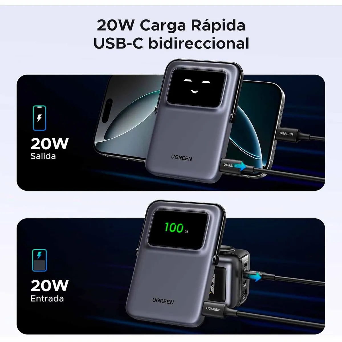 UGREEN PB571 35605B Power Bank carga inalámbrica 5000Mah Negro