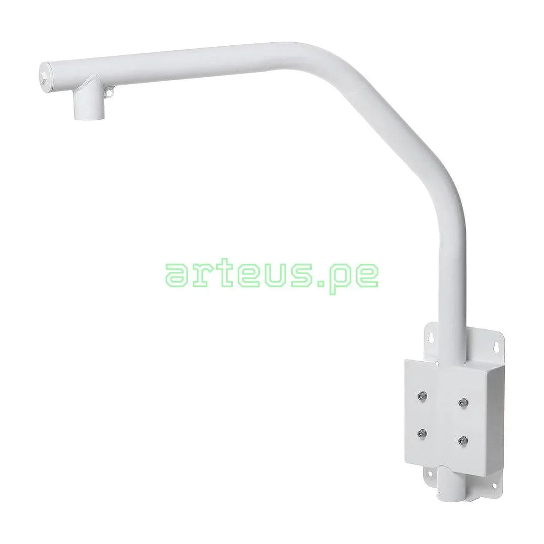 Soporte metálico blanco para montaje de cámara de seguridad en pared, sistema de videovigilancia.