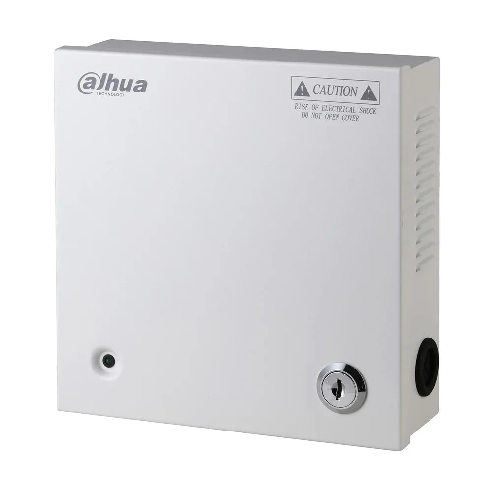 Caja metálica Dahua para sistema de seguridad electrónica, color blanco, con cerradura.
