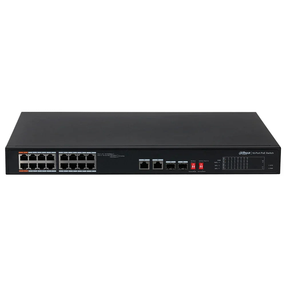 DAHUA PFS3218-16ET-135, Switch 16 Puertos POE 10/100, 2Uplink Giga, 2SFP Giga, 135w. No Administra, Capa 2