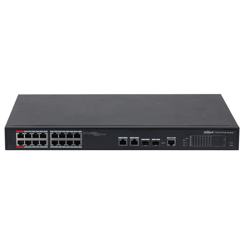 DAHUA PFS4218-16ET-190 10/100, Switch 16 Puertos POE 10/100, 2Uplink Giga, 2SFP, 190w. Administra, Capa 2